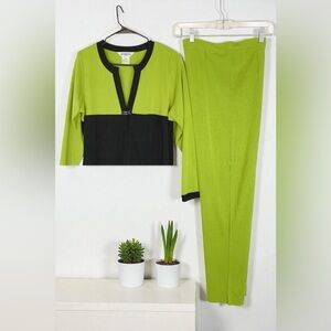 VTG Misook Two-Piece Pant Set Knit Cardigan Seperates